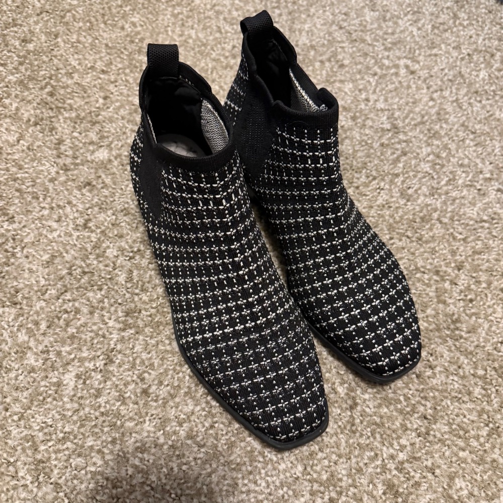 VIVAIA Black White Knit Square Toe Chelsea Ankle Boots Ryan Pro 40 classic